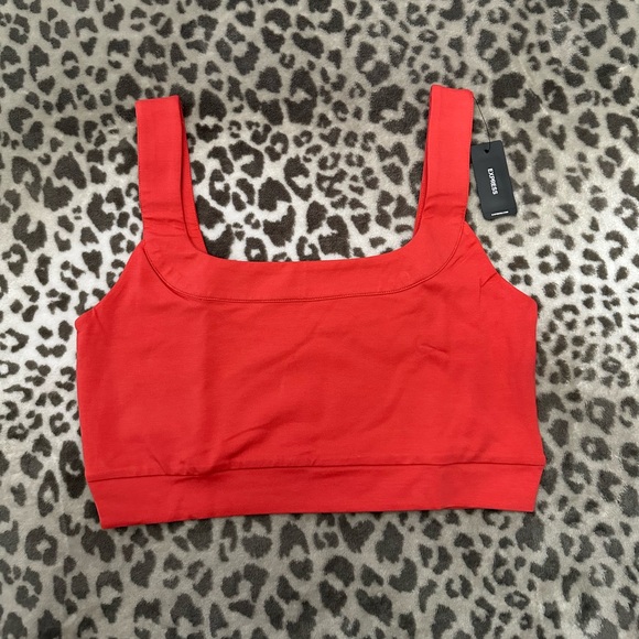 Express Body Contour Stretch Cotton Square Neck Cropped Tank Hot Coral Large - Picture 5 of 16